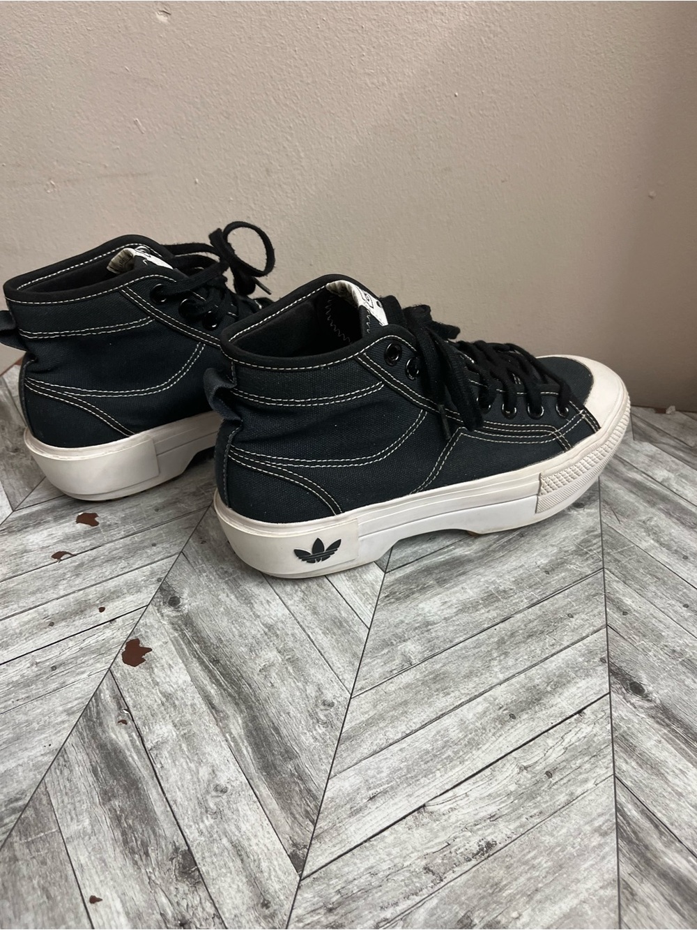 adidas Black High-Top Canvas Sneakers with Cream Sole Trim